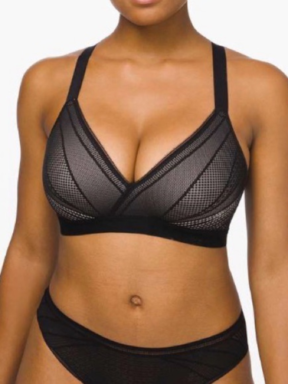Lululemon Black & Barely Beige Awake To Lace Sports Bra 34E